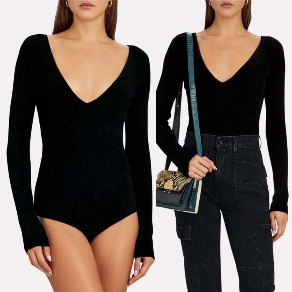 Black V-Neck Long Sleeve Bodysuit